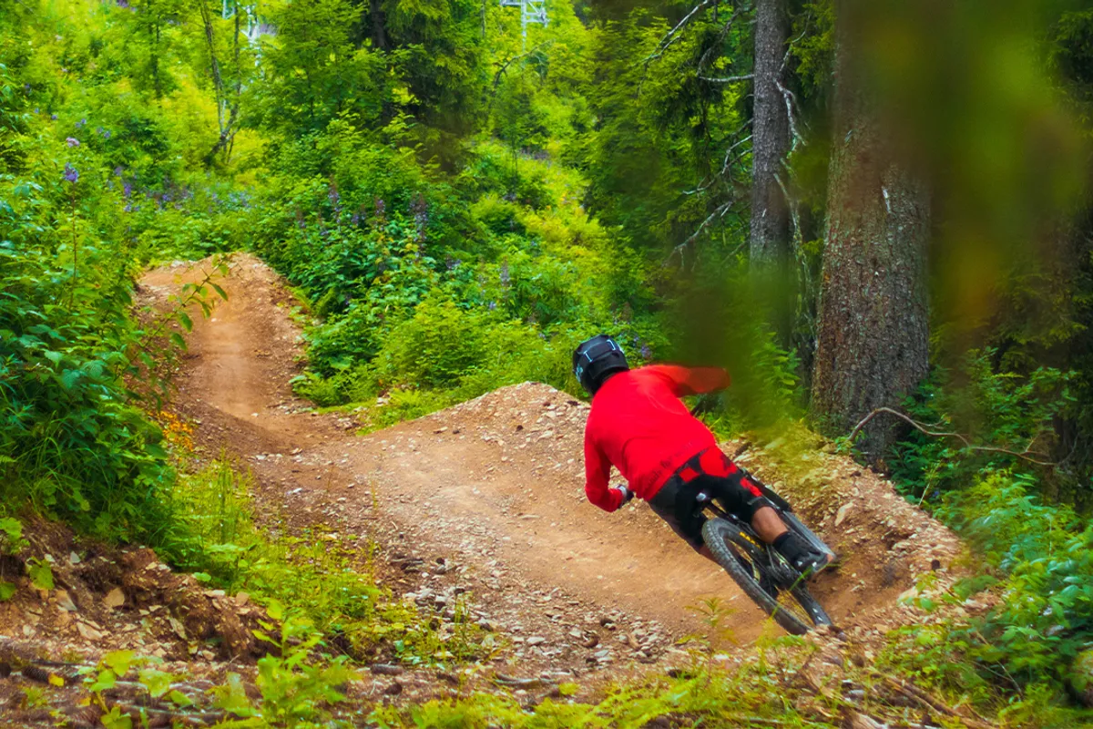 Rider on the Bikepark Champéry-Les Crosets-Morgins trail network