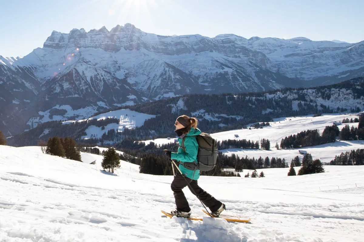 Snowshoe hiking in the Dents du Midi region